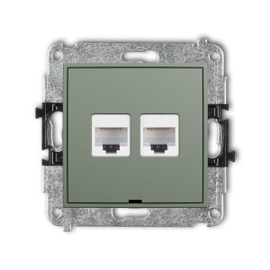 Karlik Seria Mini Mechanizm gniazda komputerowego podwójnego 2xRJ45, kat. 6, 8-stykowy, bez pola opisowego kolor szałwiowy symbol 61MGKBO-4