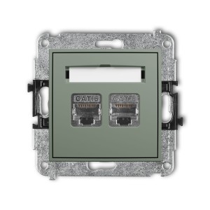 Karlik Seria Mini Mechanizm gniazda komputerowego podwójnego 2xRJ45, kat. 6, ekranowany, 8-stykowy kolor szałwiowy symbol 61MGK-6