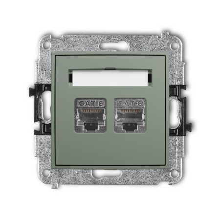 Karlik Seria Mini Mechanizm gniazda komputerowego podwójnego 2xRJ45, kat. 6, ekranowany, 8-stykowy kolor szałwiowy symbol 61MGK-6