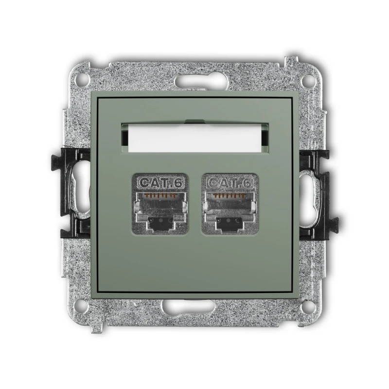 Karlik Seria Mini Mechanizm gniazda komputerowego podwójnego 2xRJ45, kat. 6, ekranowany, 8-stykowy kolor szałwiowy symbol 61MGK-6
