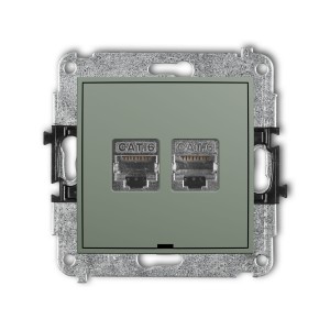 Karlik Seria Mini Mechanizm gniazda komputerowego podwójnego 2xRJ45, kat. 6, ekranowany, 8-stykowy, bez pola opisowego kolor szałwiowy symbol 61MGKBO-6