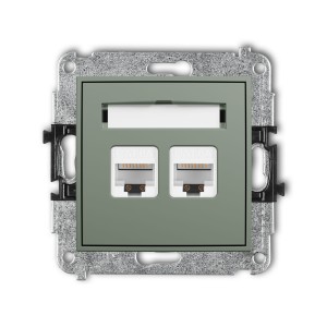 Karlik Seria Mini Mechanizm gniazda komputerowego podwójnego 2xRJ45, kat. 6A, 8-stykowy kolor szałwiowy symbol 61MGK-8