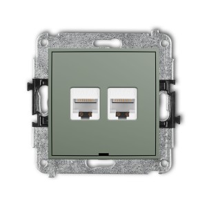 Karlik Seria Mini Mechanizm gniazda komputerowego podwójnego 2xRJ45, kat. 6A, 8-stykowy, bez pola opisowego kolor szałwiowy symbol 61MGKBO-8