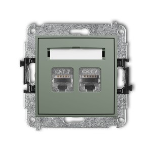 Karlik Seria Mini Mechanizm gniazda komputerowego podwójnego 2xRJ45, kat. 7, ekranowany, 8-stykowy kolor szałwiowy symbol 61MGK-10