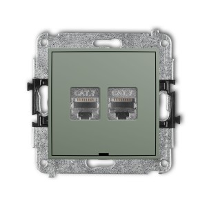 Karlik Seria Mini Mechanizm gniazda komputerowego podwójnego 2xRJ45, kat. 7, ekranowany, 8-stykowy, bez pola opisowego kolor szałwiowy symbol 61MGKBO-10