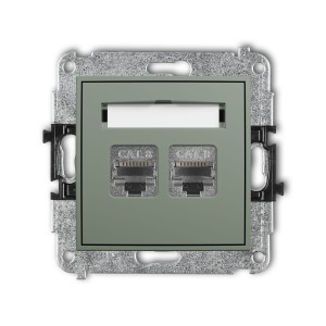Karlik Seria Mini Mechanizm gniazda komputerowego podwójnego 2xRJ45, kat. 8, ekranowany, 8-stykowy kolor szałwiowy symbol 61MGK-12