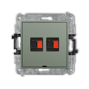 Karlik Seria Mini Mechanizm gniazda głośnikowego podwójnego, bez pola opisowego kolor szałwiowy symbol 61MGGBO-2