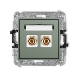 Karlik Seria Mini Mechanizm gniazda głośnikowego pojedynczego (typu banan - czerwony i czarny, pozłacany, 4 mm2, do lutowania) kolor szałwiowy symbol 61MGG-3