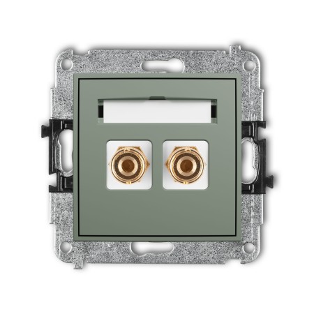Karlik Seria Mini Mechanizm gniazda głośnikowego pojedynczego (typu banan - czerwony i czarny, pozłacany, 4 mm2, do lutowania) kolor szałwiowy symbol 61MGG-3