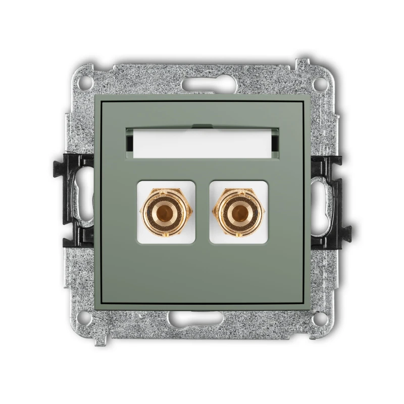 Karlik Seria Mini Mechanizm gniazda głośnikowego pojedynczego (typu banan - czerwony i czarny, pozłacany, 4 mm2, do lutowania) kolor szałwiowy symbol 61MGG-3