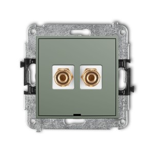 Karlik Seria Mini Mechanizm gniazda głośnikowego pojedynczego, bez pola opisowego (typu banan - czerwony i czarny, pozłacany, 4 mm2, do lutowania) kolor szałwiowy symbol 61MGGBO-3