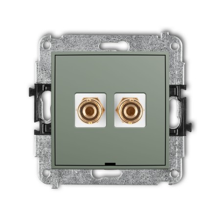 Karlik Seria Mini Mechanizm gniazda głośnikowego pojedynczego, bez pola opisowego (typu banan - czerwony i czarny, pozłacany, 4 mm2, do lutowania) kolor szałwiowy symbol 61MGGBO-3
