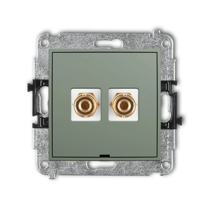 Karlik Seria Mini Mechanizm gniazda głośnikowego pojedynczego, bez pola opisowego (typu banan - czerwony i czarny, pozłacany, 4 mm2, do lutowania) kolor szałwiowy symbol 61MGGBO-3