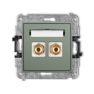 Karlik Seria Mini Mechanizm gniazda głośnikowego pojedynczego (typu banan - czerwony i czarny, pozłacany, 4 mm2, skręcany) kolor szałwiowy symbol 61MGG-4