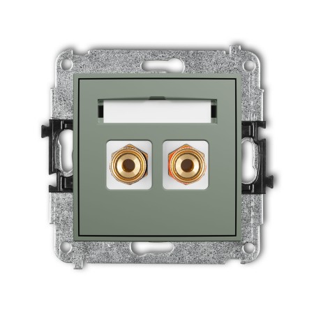 Karlik Seria Mini Mechanizm gniazda głośnikowego pojedynczego (typu banan - czerwony i czarny, pozłacany, 4 mm2, skręcany) kolor szałwiowy symbol 61MGG-4