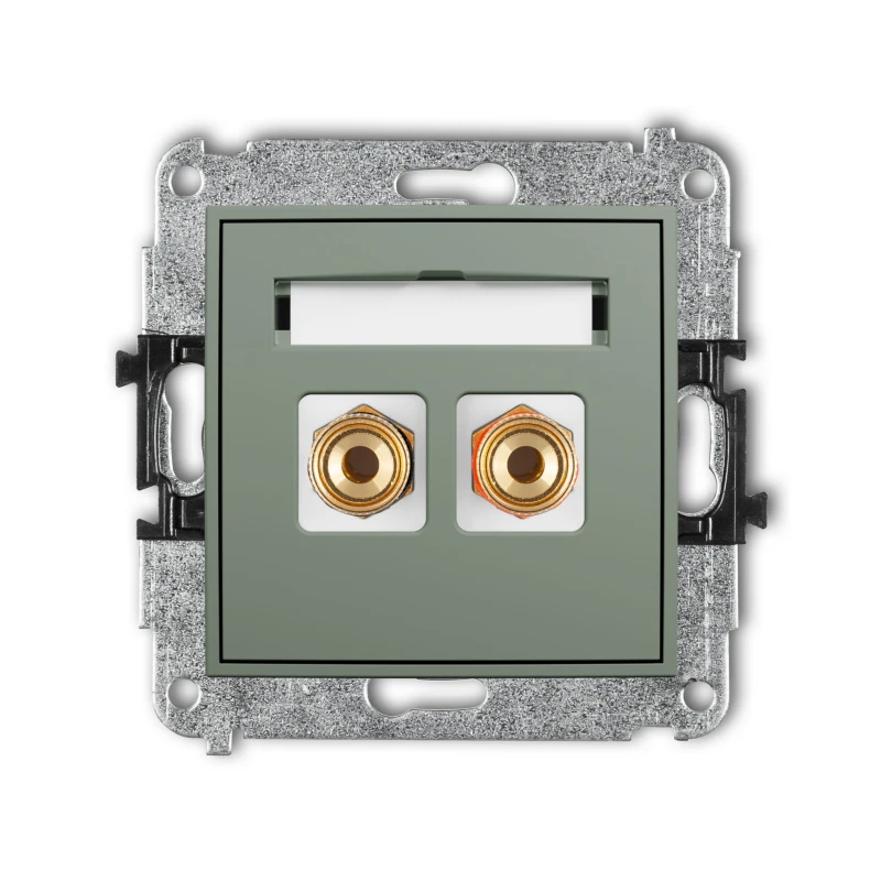 Karlik Seria Mini Mechanizm gniazda głośnikowego pojedynczego (typu banan - czerwony i czarny, pozłacany, 4 mm2, skręcany) kolor szałwiowy symbol 61MGG-4