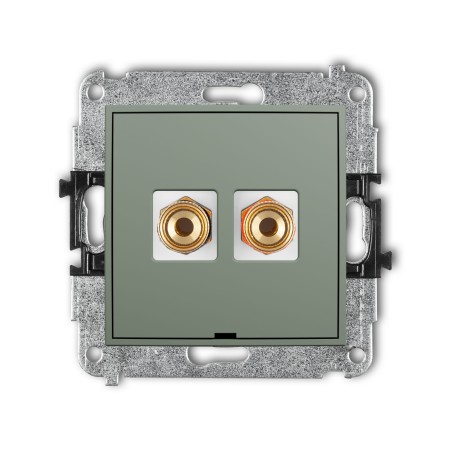 Karlik Seria Mini Mechanizm gniazda głośnikowego pojedynczego, bez pola opisowego (typu banan - czerwony i czarny, pozłacany, 4 mm2, skręcany) kolor szałwiowy symbol 61MGGBO-4