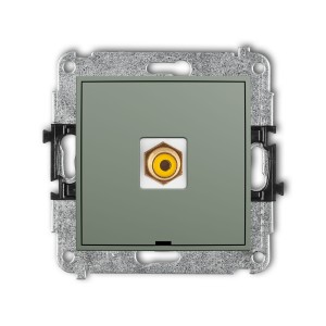 Karlik Seria Mini Mechanizm gniazda pojedynczego RCA, bez pola opisowego (typu cinch - żółty, pozłacany) kolor szałwiowy symbol 61MGRCABO-1