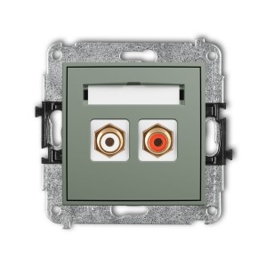 Karlik Seria Mini Mechanizm gniazda podwójnego RCA (typu cinch - biały i czerwony, pozłacany) kolor szałwiowy symbol 61MGRCA-2