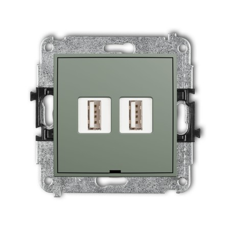 Karlik Seria Mini Mechanizm gniazda podwójnego 2xUSB A-A 2.0, bez pola opisowego kolor szałwiowy symbol 61MGUSBBO-2