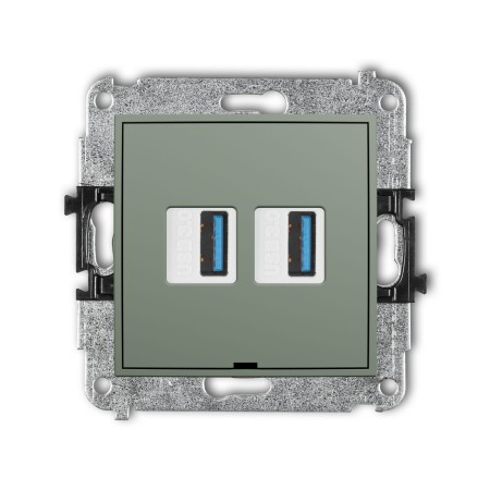 Karlik Seria Mini Mechanizm gniazda podwójnego 2xUSB A-A 3.0, bez pola opisowego kolor szałwiowy symbol 61MGUSBBO-6