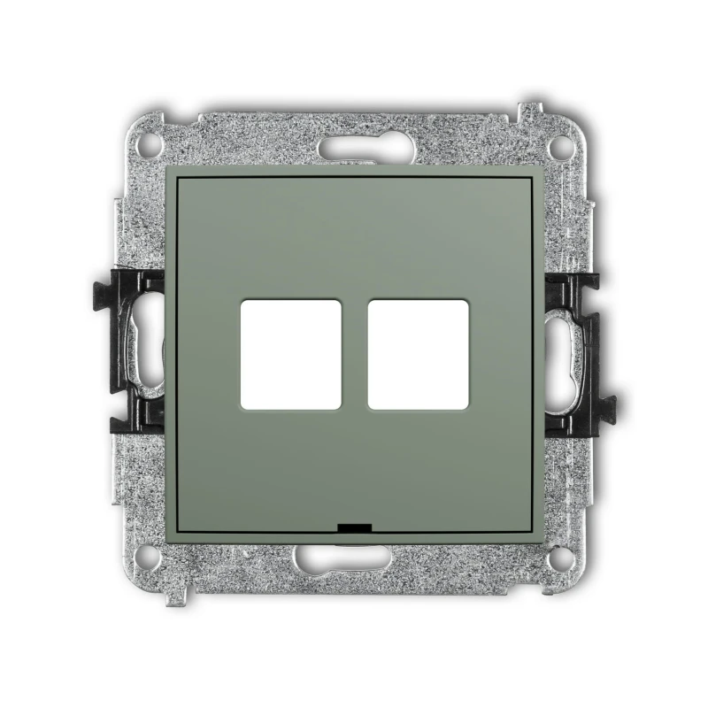 Karlik Seria Mini Mechanizm gniazda multimedialnego podwójnego bez modułu, bez pola opisowego (standard Keystone) kolor szałwiowy symbol 61MGMBO-2P
