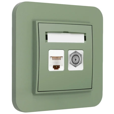Gniazdo rj45/antenowe z ramką zaokrągloną seria MINI kolor szałwiowy