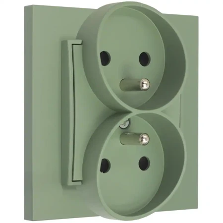 Gniazdo podwójne z ramką prostą seria MINI kolor szałwiowy
