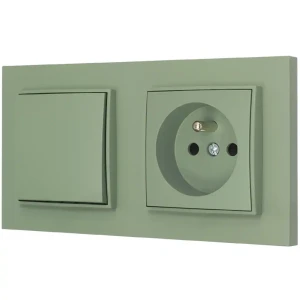 Włącznik pojedynczy z gniazdem pojedynczym z ramką prostą seria MINI kolor szałwiowy