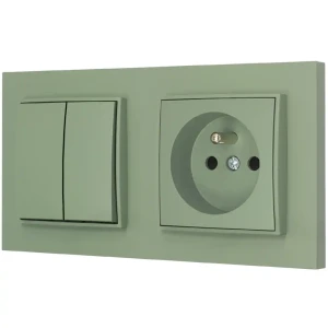 Włącznik podwójny z gniazdem pojedynczym z ramką prostą seria MINI kolor szałwiowy