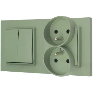 Włącznik podwójny z gniazdem podwójnym z ramką prostą seria MINI kolor szałwiowy