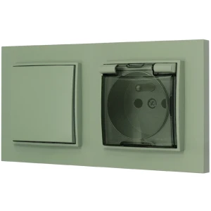 Włącznik pojedynczy z gniazdem hermetycznym z ramką prostą seria MINI kolor szałwiowy