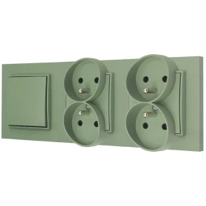 Włącznik pojedynczy i dwa gniazda podwójne z ramką prostą seria MINI kolor szałwiowy