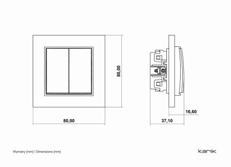 Karlik Seria Mini Mechanizm łącznika zwiernego, świecznikowego (dwa klawisze bez piktogramów, wspólne zasilanie) kolor taupe symbol 60MWP-44.1