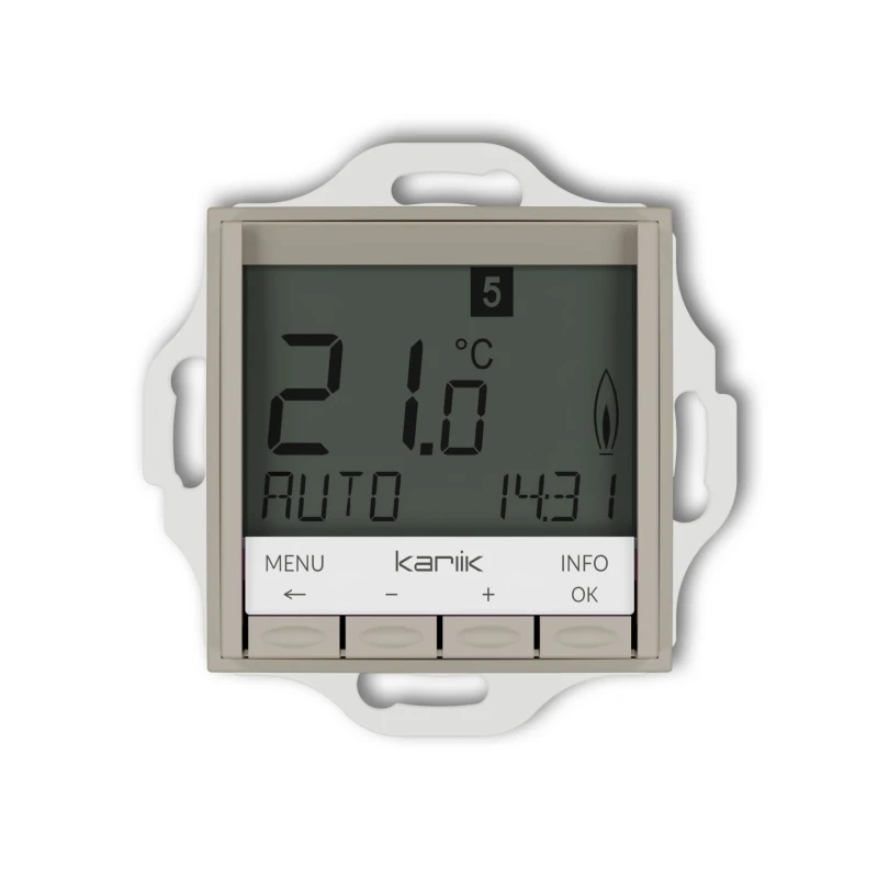 Karlik Seria Mini Mechanizm uniwersalnego elektronicznego tygodniowego regulatora temperatury (podświetlenie niebieskie)  kolor taupe symbol 60MRT-3.2