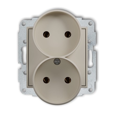 Karlik Seria Mini Mechanizm gniazda podwójnego do ramki bez uziemienia 2x2P (bez przesłon torów prądowych) kolor taupe symbol 60MGPR-2