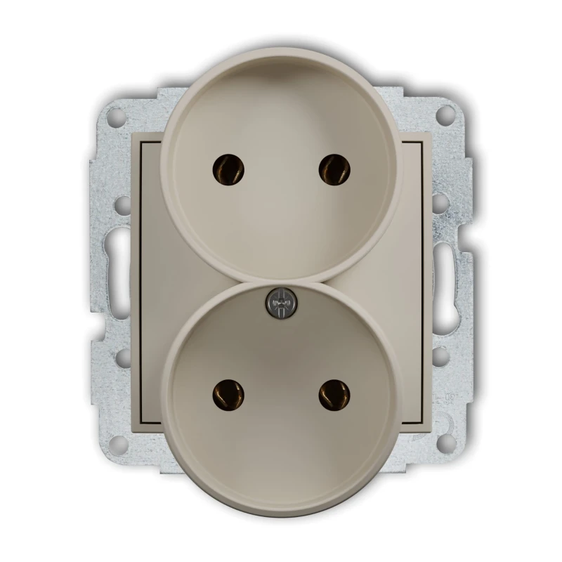 Karlik Seria Mini Mechanizm gniazda podwójnego do ramki bez uziemienia 2x2P (bez przesłon torów prądowych) kolor taupe symbol 60MGPR-2