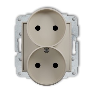 Karlik Seria Mini Mechanizm gniazda podwójnego do ramki bez uziemienia 2x2P (przesłony torów prądowych) kolor taupe symbol 60MGPR-2p