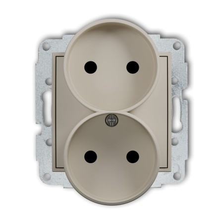 Karlik Seria Mini Mechanizm gniazda podwójnego do ramki bez uziemienia 2x2P (przesłony torów prądowych) kolor taupe symbol 60MGPR-2p