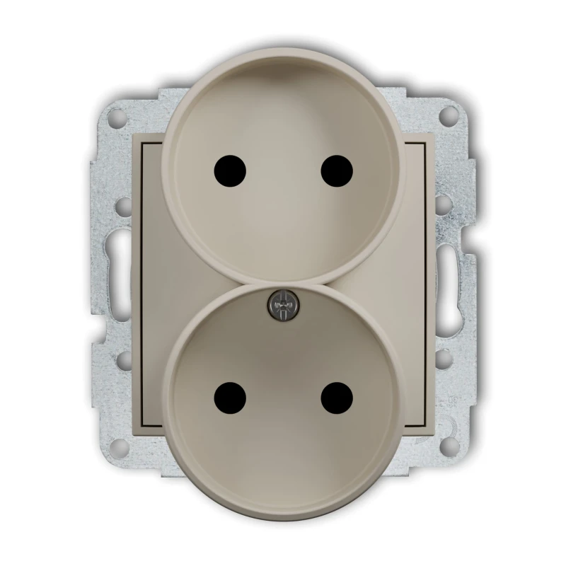 Karlik Seria Mini Mechanizm gniazda podwójnego do ramki bez uziemienia 2x2P (przesłony torów prądowych) kolor taupe symbol 60MGPR-2p