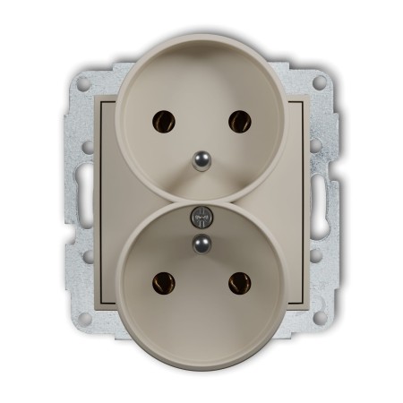 Karlik Seria Mini Mechanizm gniazda podwójnego do ramki z uziemieniem 2x(2P+Z) (bez przesłon torów prądowych) kolor taupe symbol 60MGPR-2z