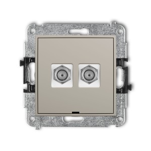 Karlik Seria Mini Mechanizm gniazda antenowego podwójnego typu F (SAT) niklowany, bez pola opisowego kolor taupe symbol 60MGFBO-2