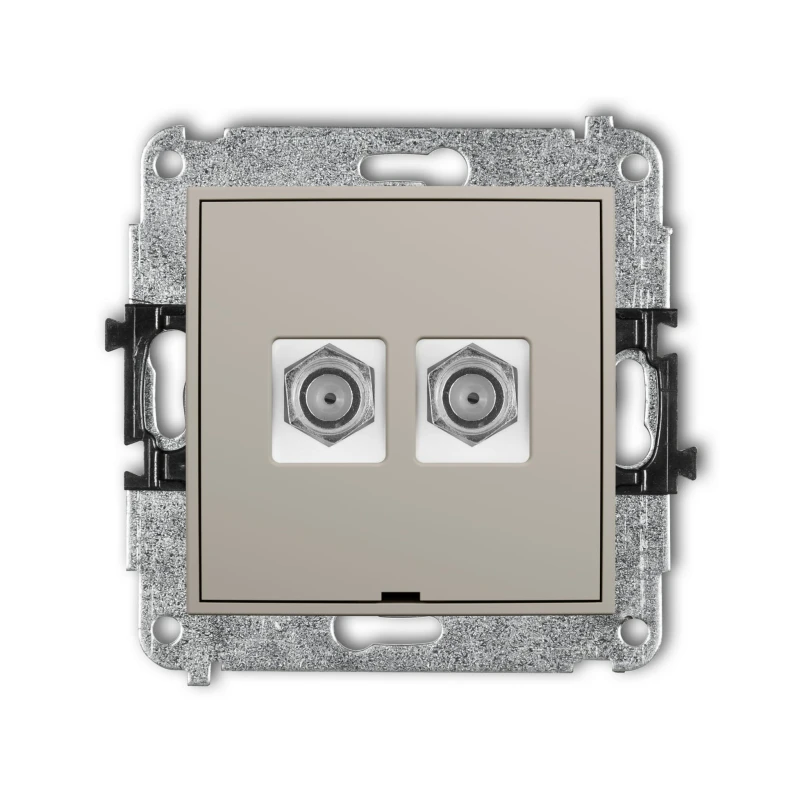 Karlik Seria Mini Mechanizm gniazda antenowego podwójnego typu F (SAT) niklowany, bez pola opisowego kolor taupe symbol 60MGFBO-2
