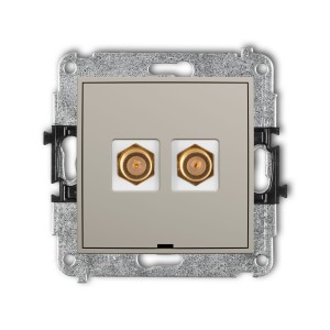 Karlik Seria Mini Mechanizm gniazda antenowego podwójnego typu F (SAT) pozłacany, bez pola opisowego kolor taupe symbol 60MGFBO-2.1