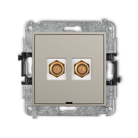 Karlik Seria Mini Mechanizm gniazda antenowego podwójnego typu F (SAT) pozłacany, bez pola opisowego kolor taupe symbol 60MGFBO-2.1