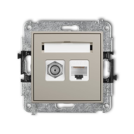 Karlik Seria Mini Mechanizm gniazda antenowego poj. typu F (SAT) + gniazda komp. poj. 1xRJ45, kat. 6, 8-stykowy kolor taupe symbol 60MGFK-3