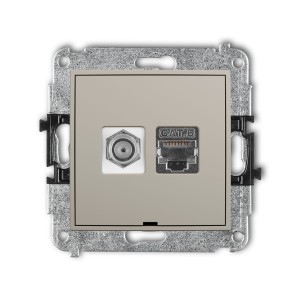 Karlik Seria Mini Mechanizm gniazda antenowego poj. typu F (SAT) + gniazda komp. poj. 1xRJ45, kat. 6 ekranowany, 8-stykowy, bez pola opisowego kolor taupe symbol 60MGFKBO-5