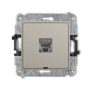 Karlik Seria Mini Mechanizm gniazda komputerowego pojedynczego 1xRJ45, kat. 5e, ekranowany, 8-stykowy, bez pola opisowego kolor taupe symbol 60MGKBO-1e