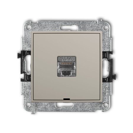 Karlik Seria Mini Mechanizm gniazda komputerowego pojedynczego 1xRJ45, kat. 5e, ekranowany, 8-stykowy, bez pola opisowego kolor taupe symbol 60MGKBO-1e
