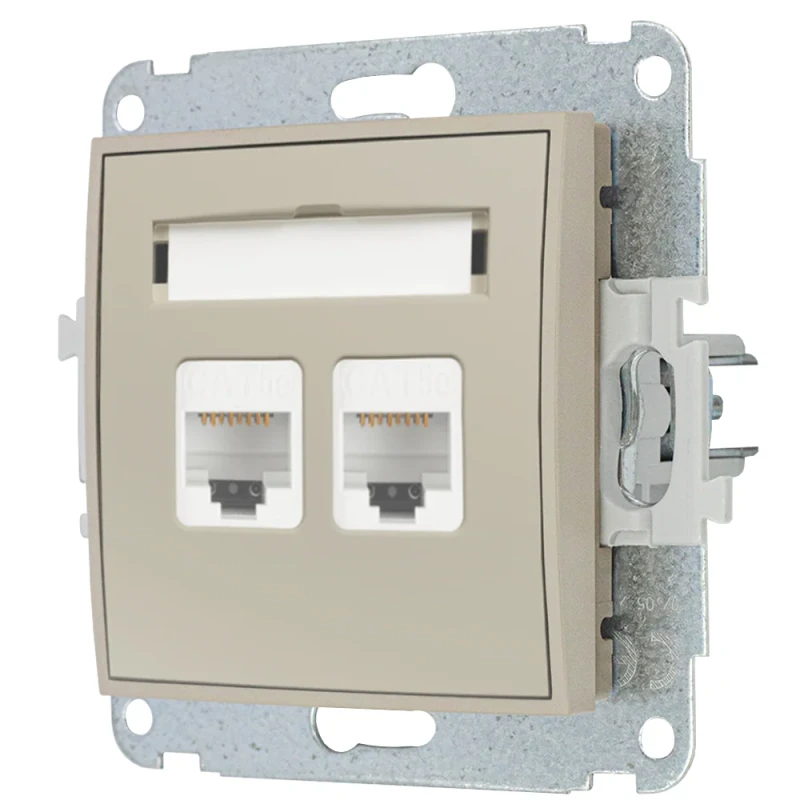 Karlik Seria Mini Mechanizm gniazda komputerowego podwójnego 2xRJ45, kat. 5e, 8-stykowy kolor taupe symbol 60MGK-2
